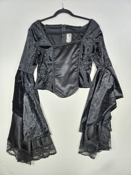 Lip Service Other - VTG Lip Service Black Velvet Satin Corset Bell Sleeve Gothic Top Size Large